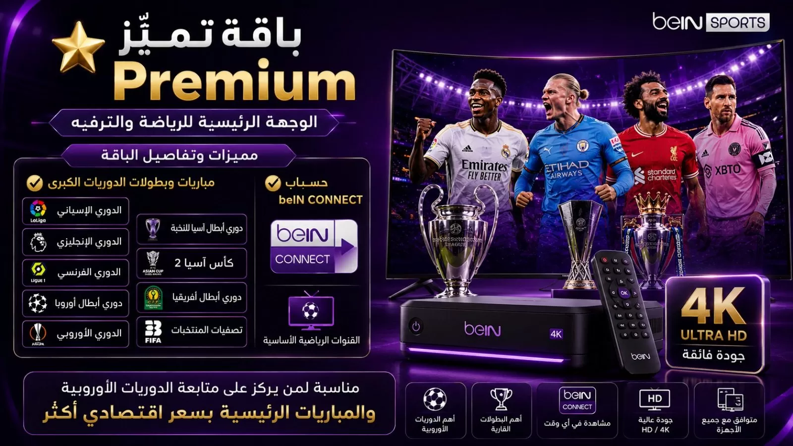 مميزات وتفاصيل باقة تميز Premium من beIN Sports في الكويت